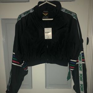 Forever 21 cropped black “PONY” windbreaker
